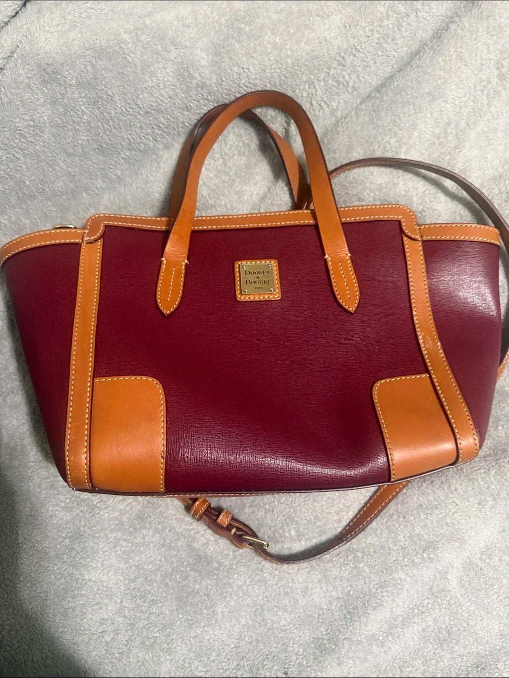 Dooney & Bourke Burgundy and Tan Leather Satchel